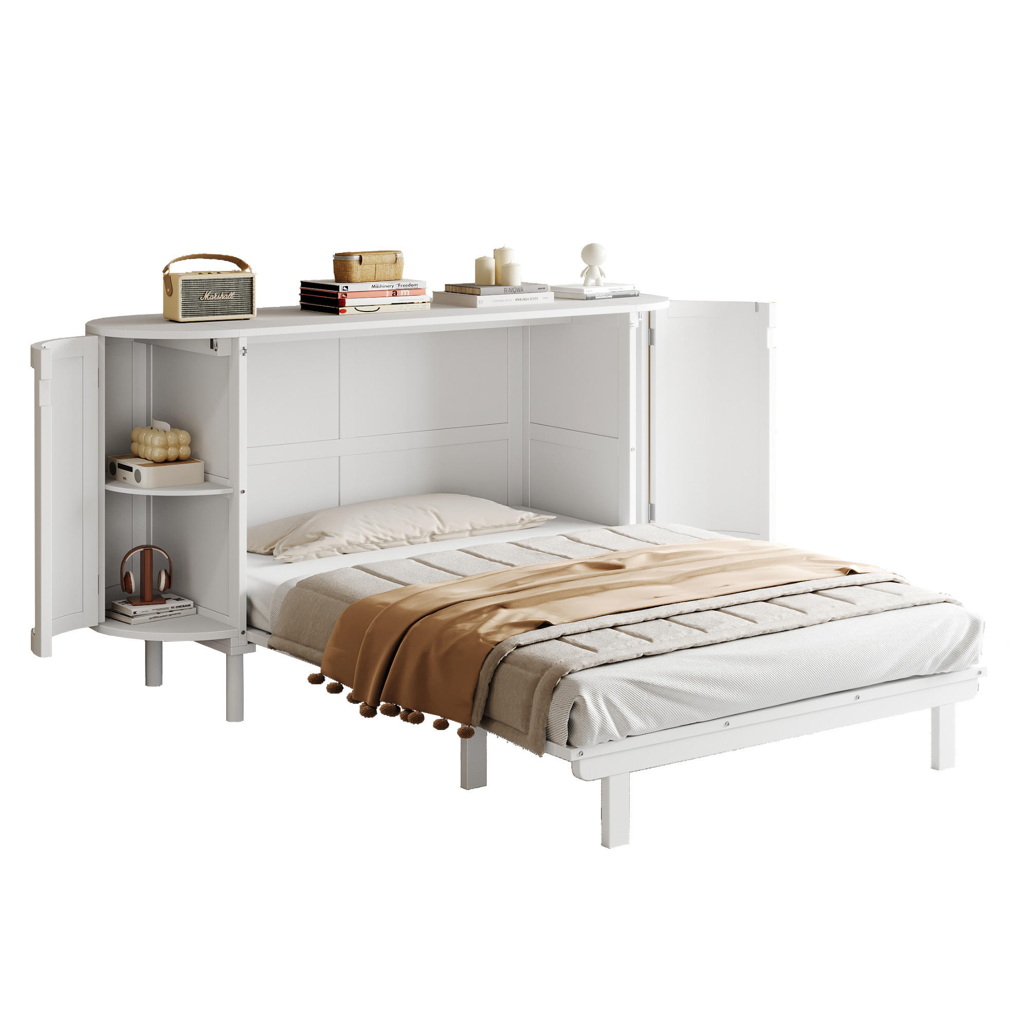 KLAPPBETT 140/200 cm Weiß Rattan-Design mit Lattenrost und Stauraum - Weiß, Holzwerkstoff (140/200cm) - OKWISH
