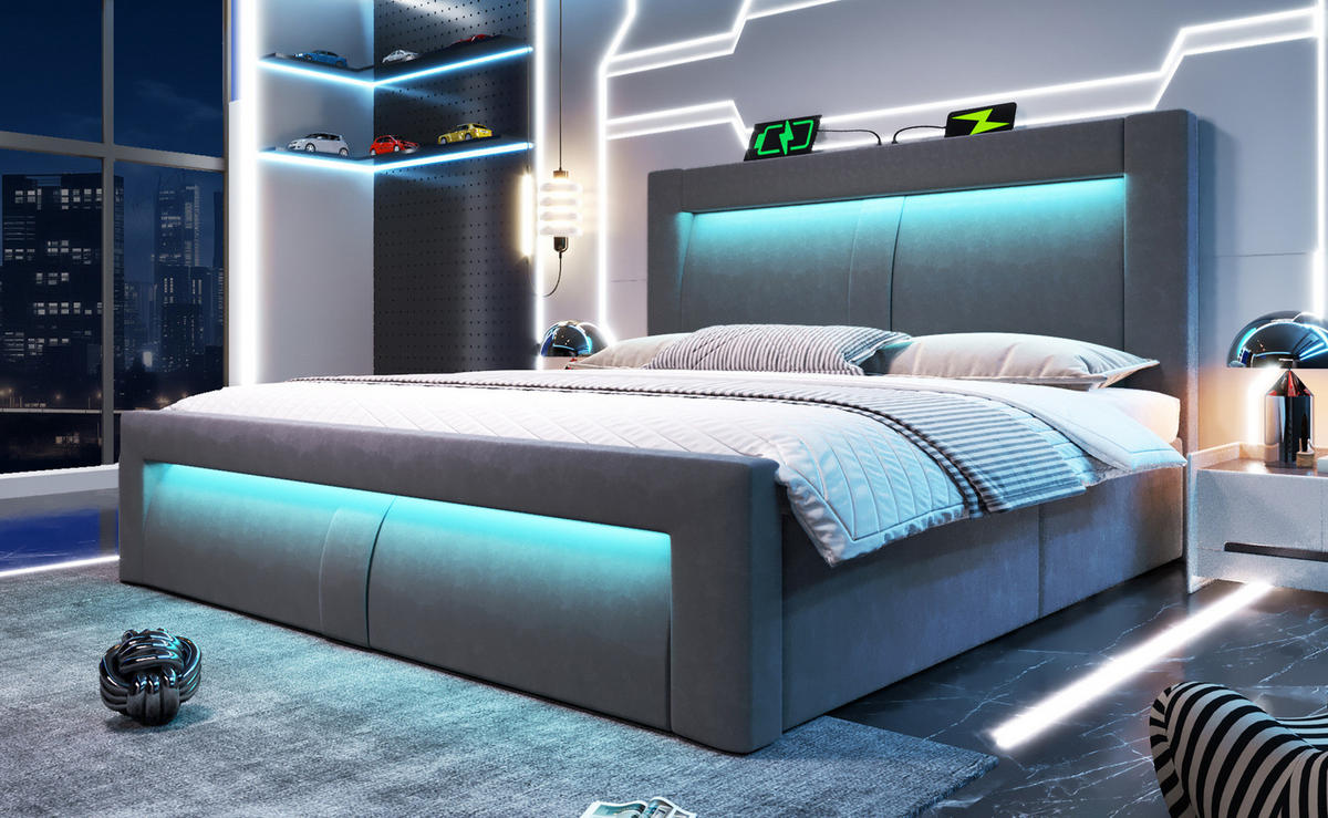 BETT mit Stauraum 140x200 cm Samt Grau inkl. Matratze - Grau, Metall (140/200cm) - Meubliv