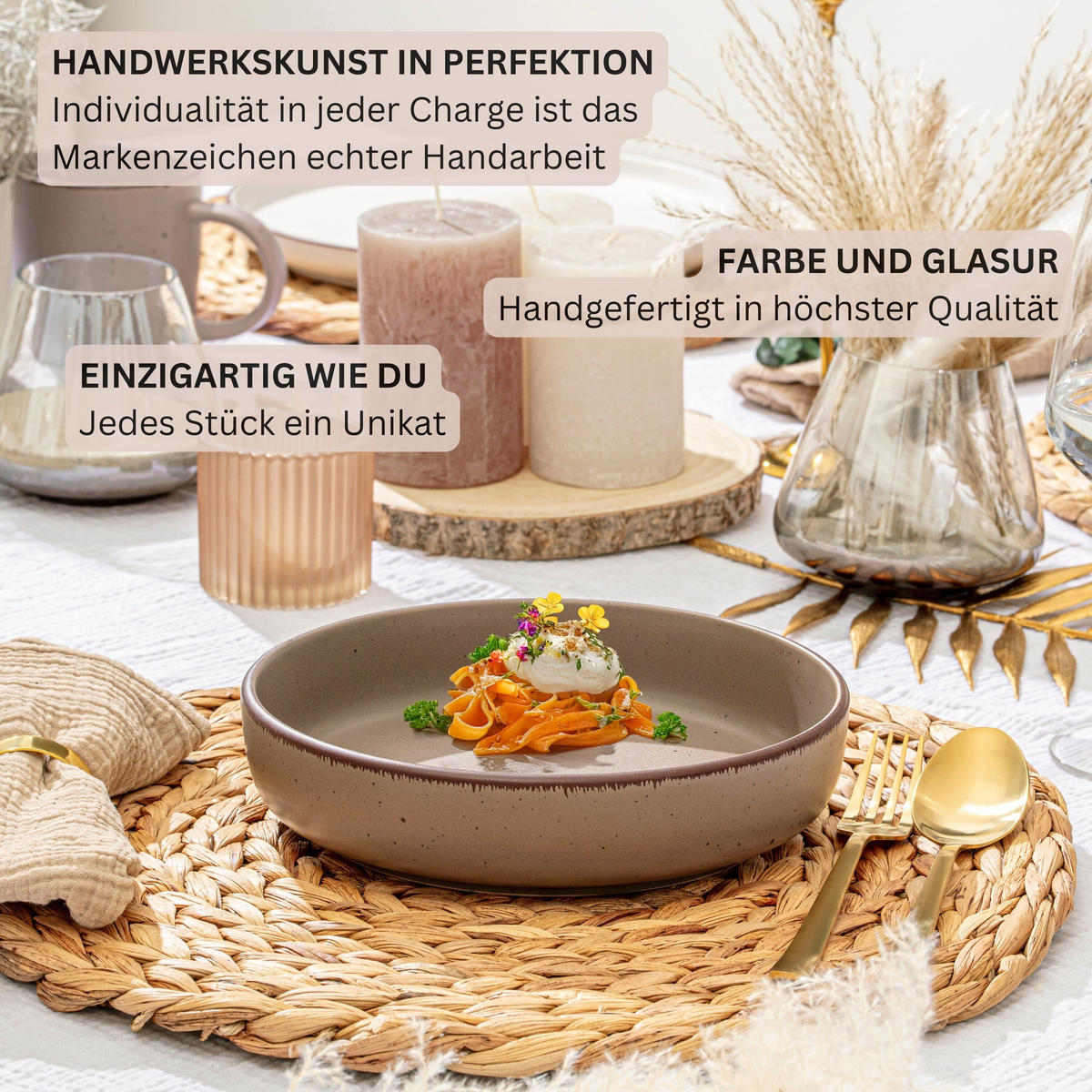 TAFELSERVICE BOMBAY OAK - 16 teilig aus Steingut - Braun, Stein (27/6.5/27cm) - Sänger