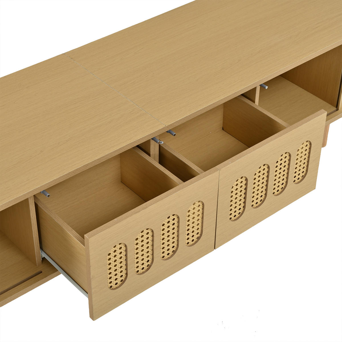 LOWBOARD DE-40408 2 Rattan-Schubladen mit Rolltüren Helle Holzfarbe - Naturfarben, Holzwerkstoff (180/40/40cm) - ComfortXL