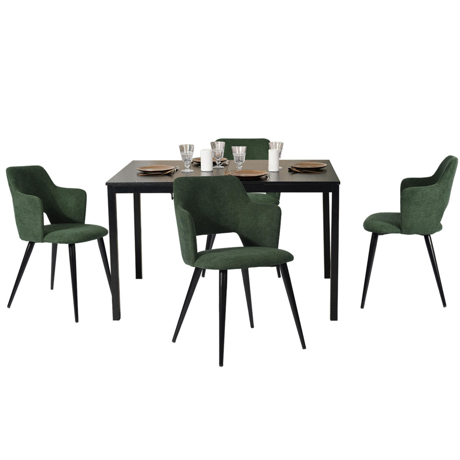 ESSGRUPPE mit 1 Tisch und 4 Stühlen in Grün - Schwarz/Grün, Metall (46/81/45cm) - Meubles Cosy