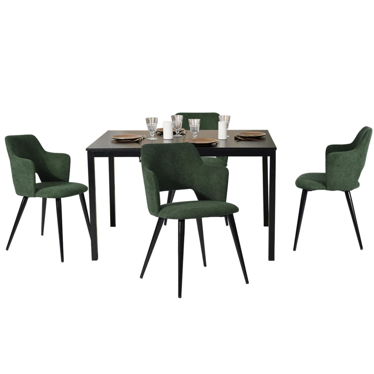 ESSGRUPPE mit 1 Tisch und 4 Stühlen in Grün - Schwarz/Grün, Metall (46/81/45cm) - Meubles Cosy