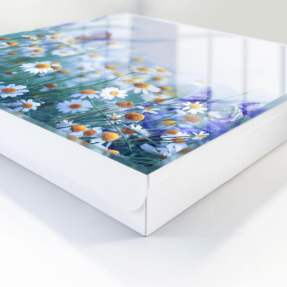 SCHLÜSSELBOX Weiß 30x30 cm – Türöffnung nach rechts - Sommerwiese - Blau, Metall (30/30/5cm) - TULUP