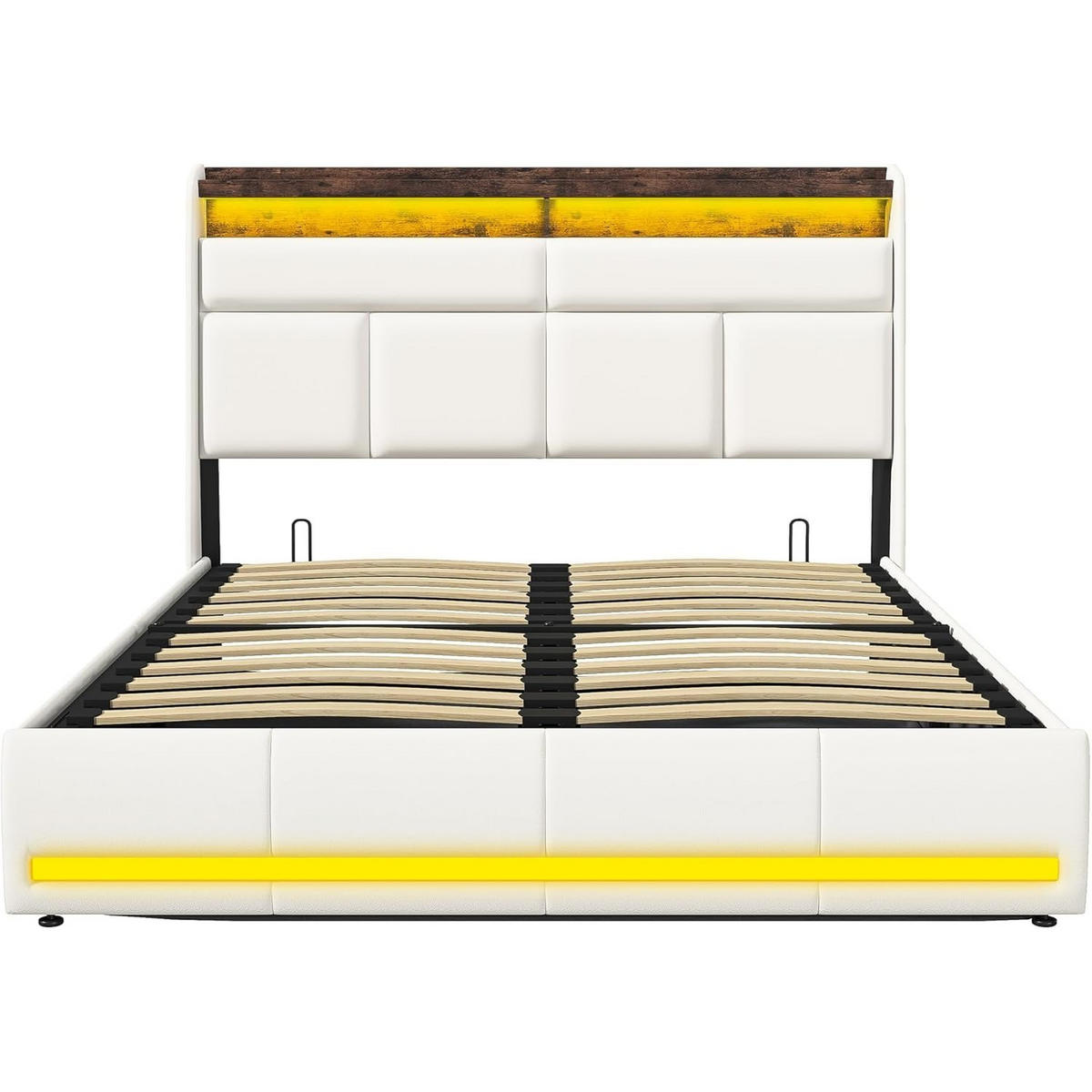 POLSTERBETT LED Stauraum Weiß 140/200 cm - Weiß, Holzwerkstoff - Kaket