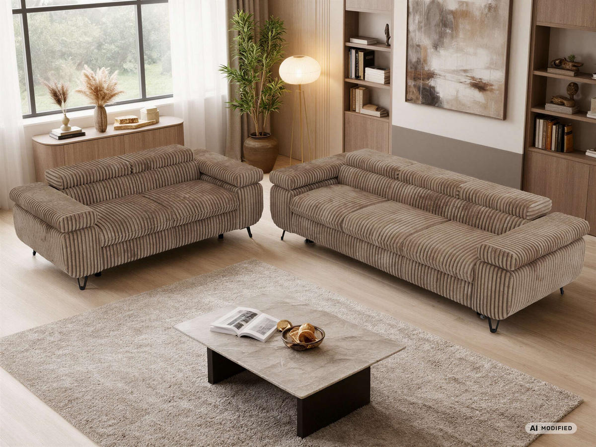 SEDACÍ SOUPRAVA PETERS 2+3 - Hnědá Manšestr - černá/hnědá, kov/textil (262/76/99cm) - MKS