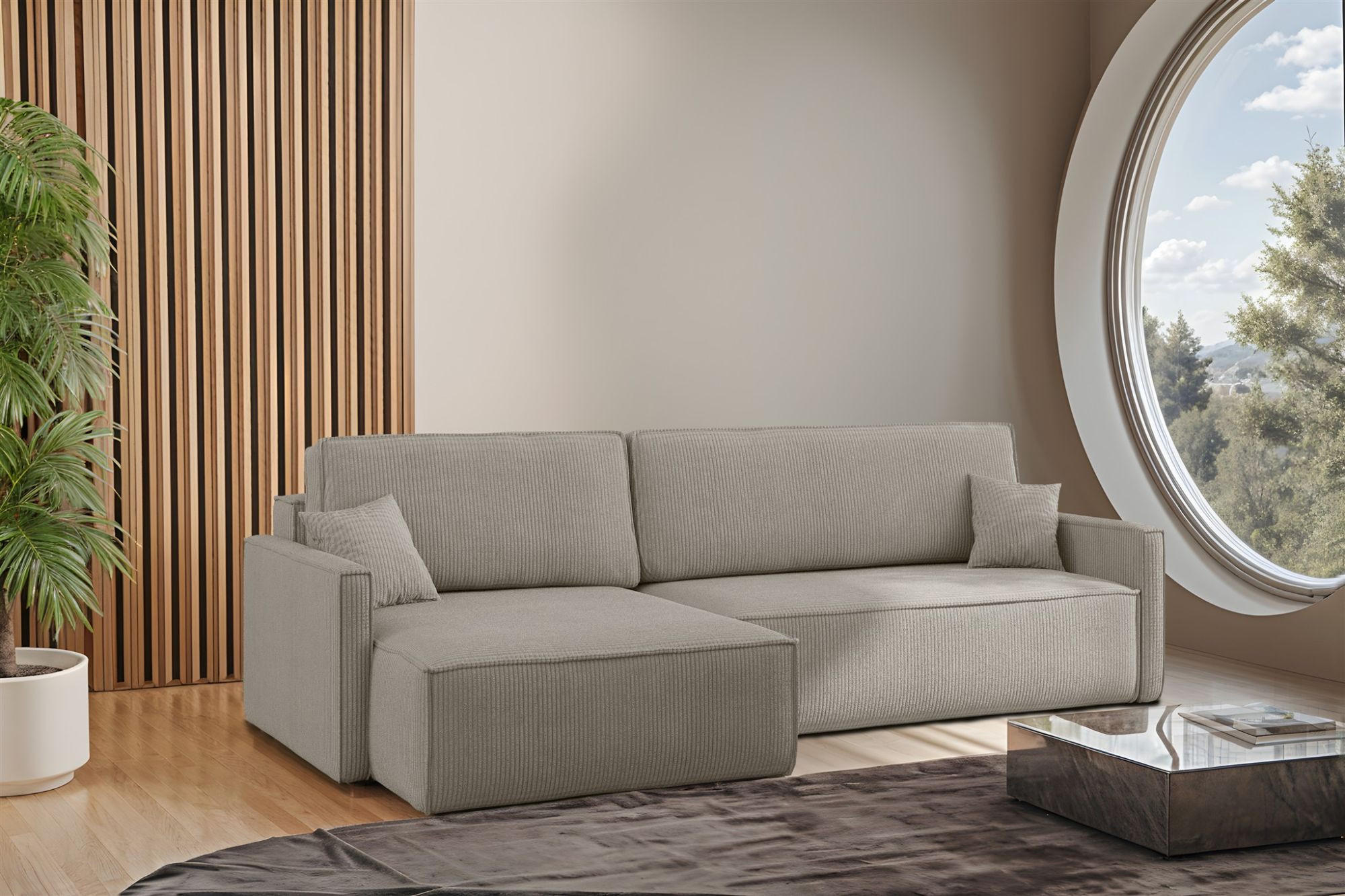 ECKSOFA Louis Scala - Hellgrau, Holzwerkstoff/Textil (250/142cm) - Fun Möbel