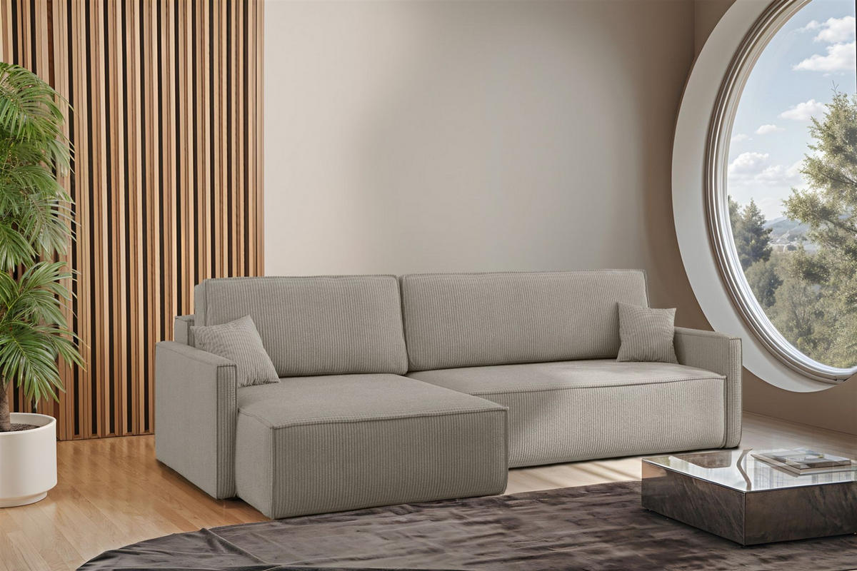 ECKSOFA Louis Scala - Hellgrau, Holzwerkstoff/Textil (250/142cm) - Fun Möbel