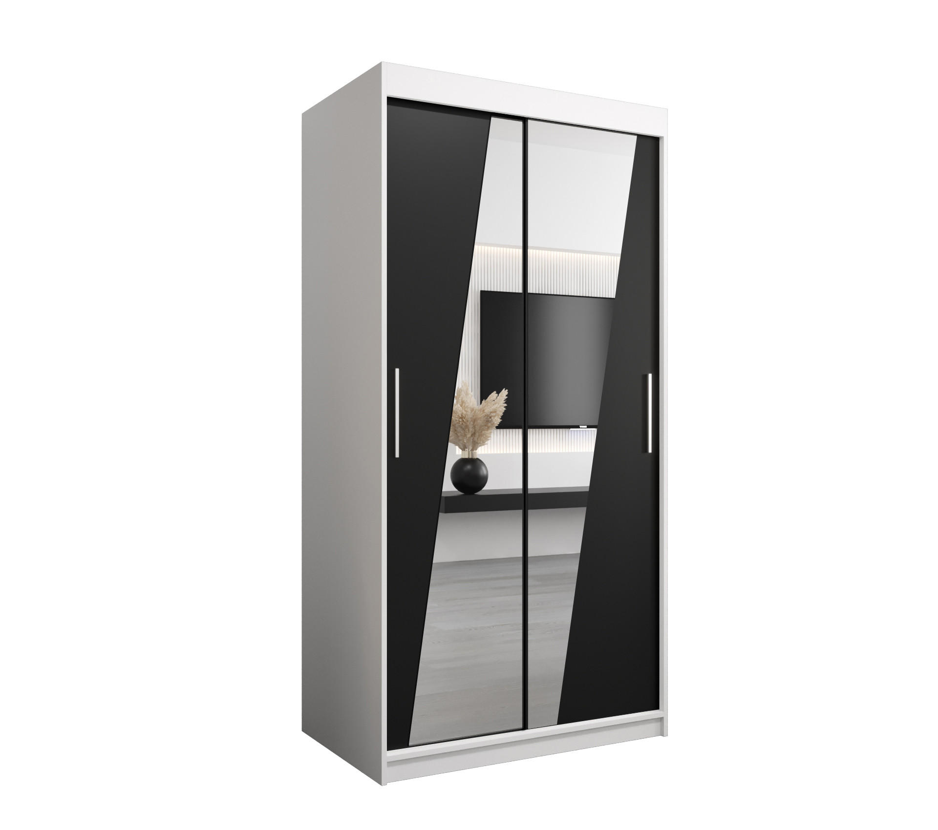 Abiks Möbel Schwebetürenschrank Weiß, Schwarz 100x200x62 cm