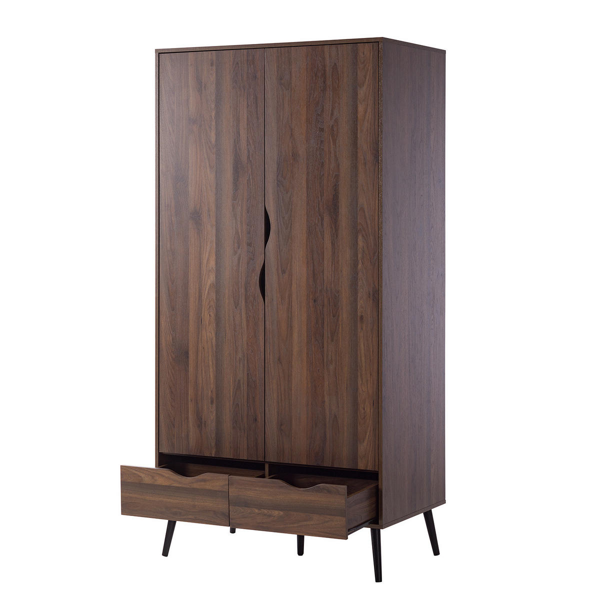 DREHTÜRENSCHRANK mit 2 Türen - Walnuss Dekor - Walnussfarben/Schwarz, Holz/Holzwerkstoff (99/200/58cm) - home24