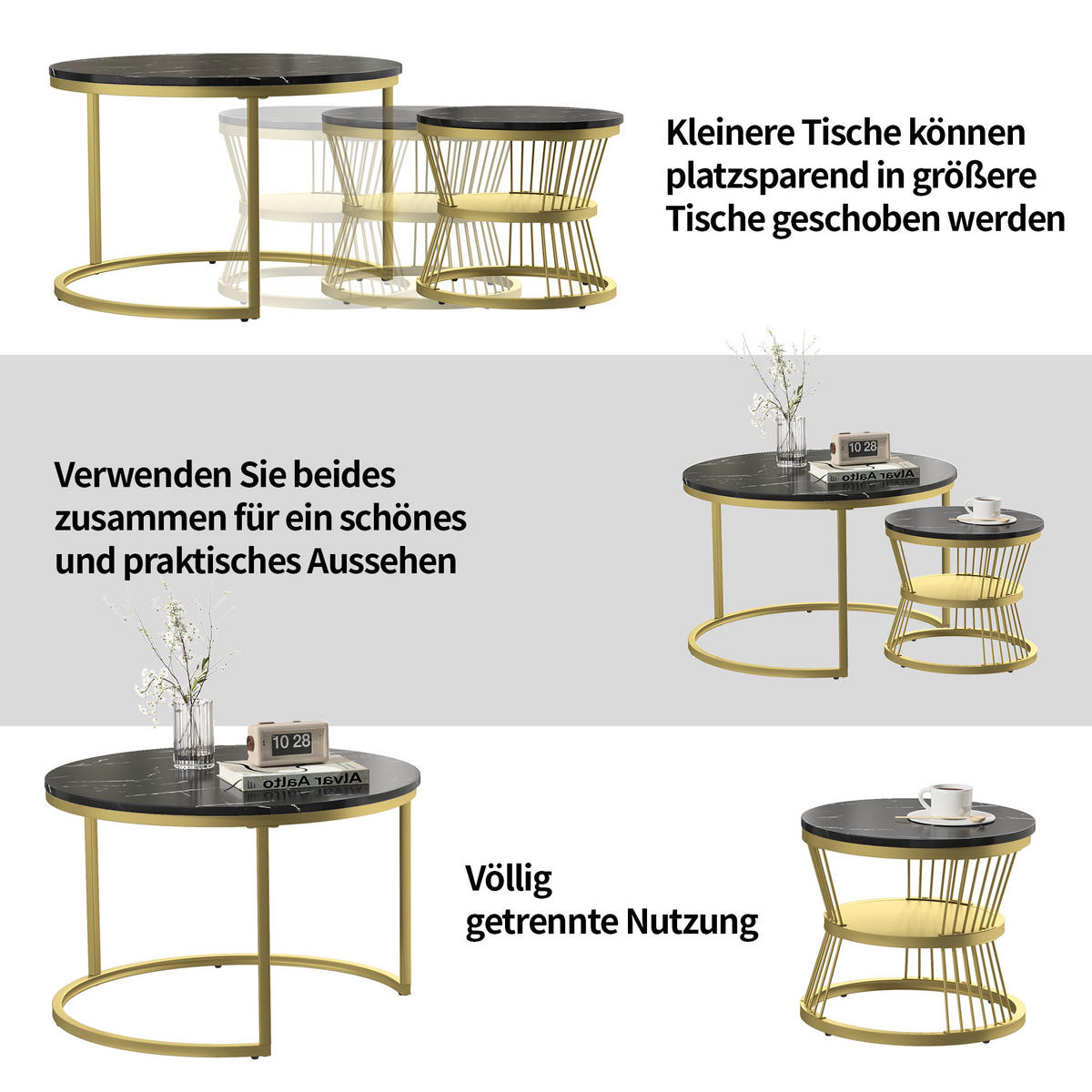 COUCHTISCH rund 2er Set,Beistelltisch Schwarz für Wohnzimmer - Schwarz, Metall (70/70/45cm) - PARAFTA HOME