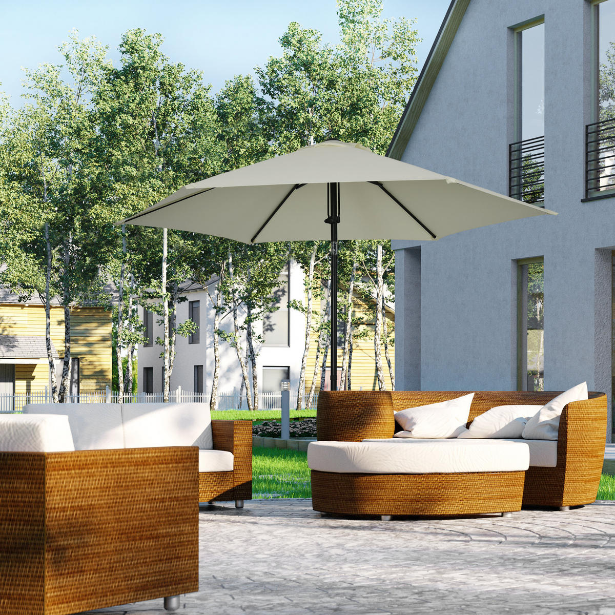 SONNENSCHIRM DE-11432 neigbar, Push-up, 6 Streben Hellgrau - Hellgrau, Textil (265/265cm) - ComfortXL