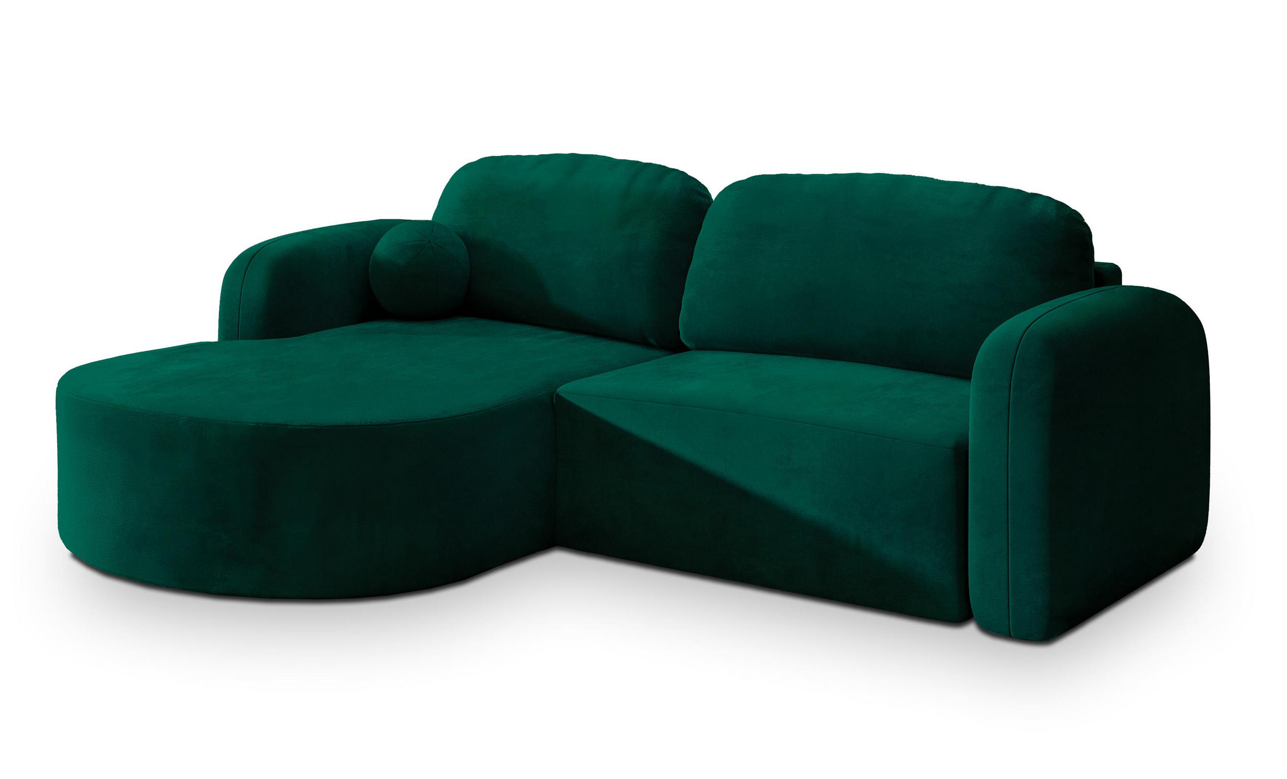 ECKSOFA AMILIA M L-S Grün Velours-Stoff mit Schlaffunktion - Grün, Holz (263/174cm) - MASSENO