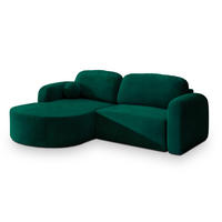 ECKSOFA AMILIA M L-S Grün Velours-Stoff mit Schlaffunktion - Grün, Holz (263/174cm) - MASSENO