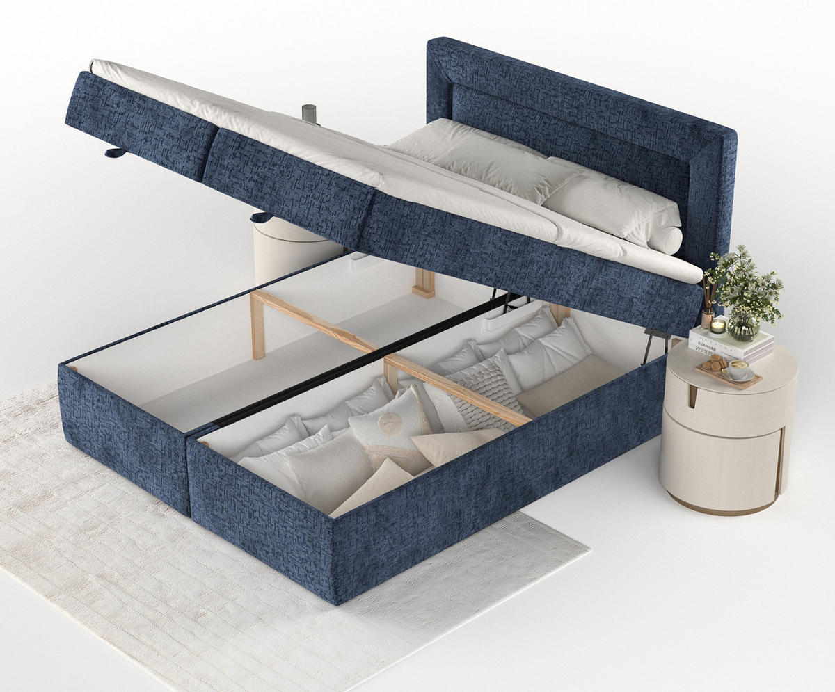 BOXBETT Palmera Marineblau 180/200 cm - Schwarz/Dunkelblau, Holz/Holzwerkstoff (180/200cm) - Maison de Reve