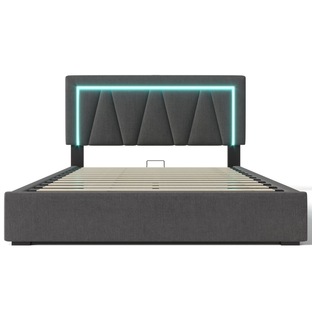 ČALOUNĚNÁ postel 140/200 cm šedá z lnu s LED osvětlením USB a nastavitelným čelem - šedá, textil (140/200cm) - OKWISH