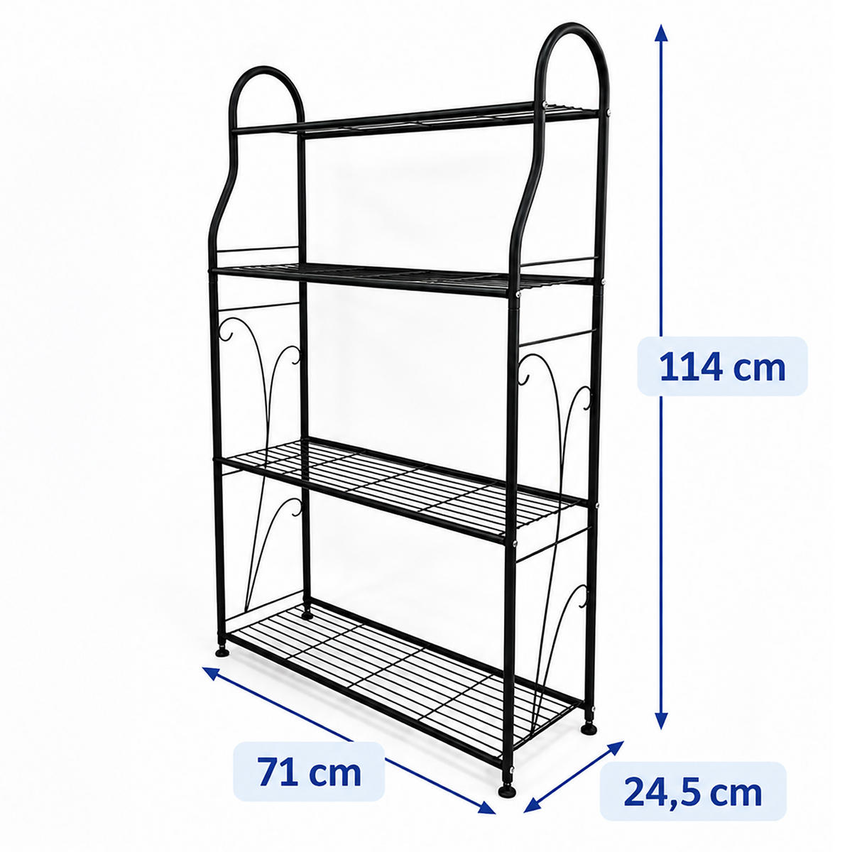 PFLANZENREGAL Schwarz Stahl 4 Ablagen - Schwarz, Metall (71/114/24.5cm) - Relaxdays
