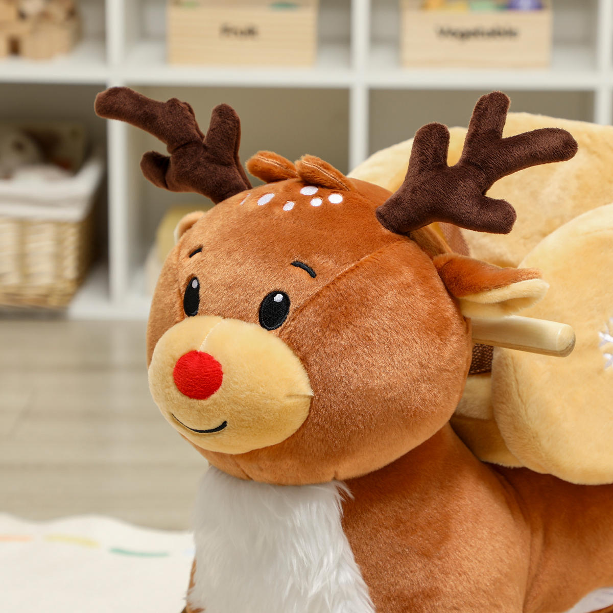 KINDER-SCHAUKELPFERD Rentier mit Schlafliedern Plüsch Braun - Braun, Textil (35/59/65cm) - AIYAPLAY