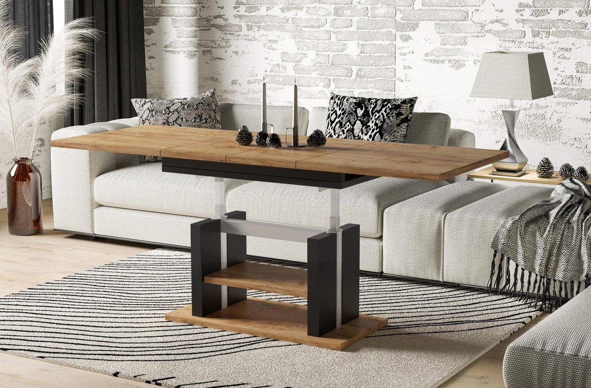 COUCHTISCH Dior höhenverstellbar ausziehbar bis 170 cm - Eiche Bianco, Holzwerkstoff (110/65/58cm) - Endo-Moebel