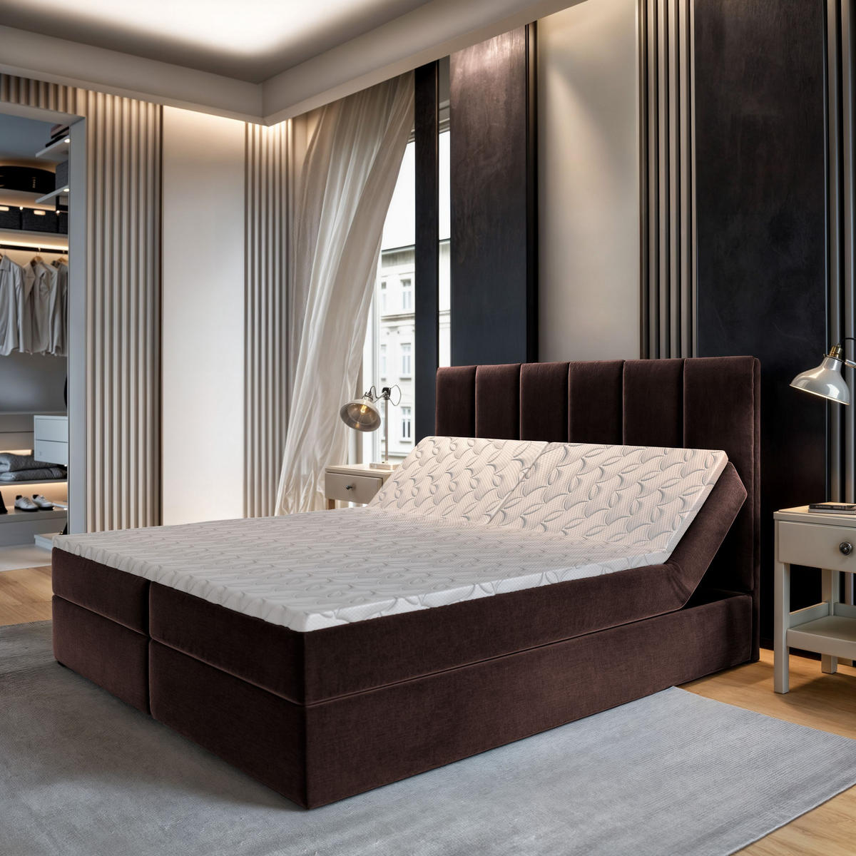BOXBETT BARINO 160x200 cm mit Matratze und Topper - Braun - Braun, Holz (160/200cm) - MASSENO