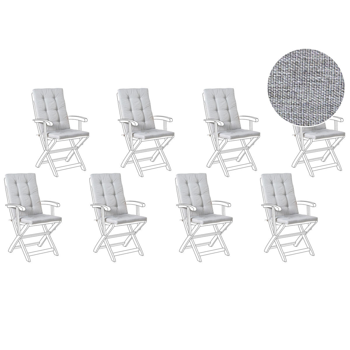 SITZAUFLAGEN 8er-Set Grau meliert 42/95 cm Maui Premium - Grau, Textil (95/5/42cm) - Beliani