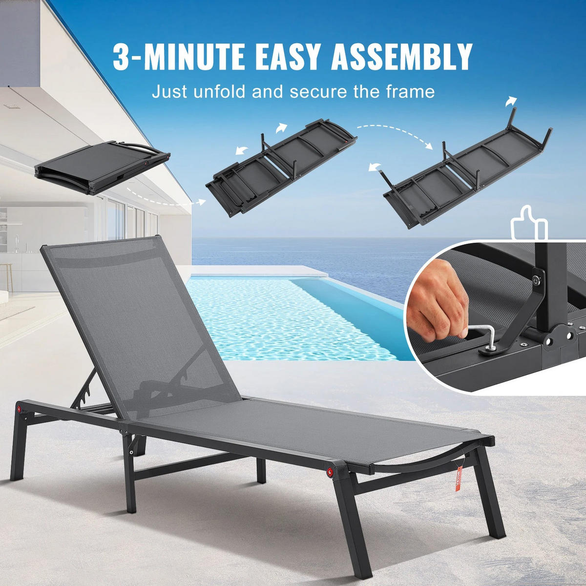 LIEGESTUHL Relax Pro Dunkelgrau - Grau, Textil/Metall (59.52/182cm) - Kaket