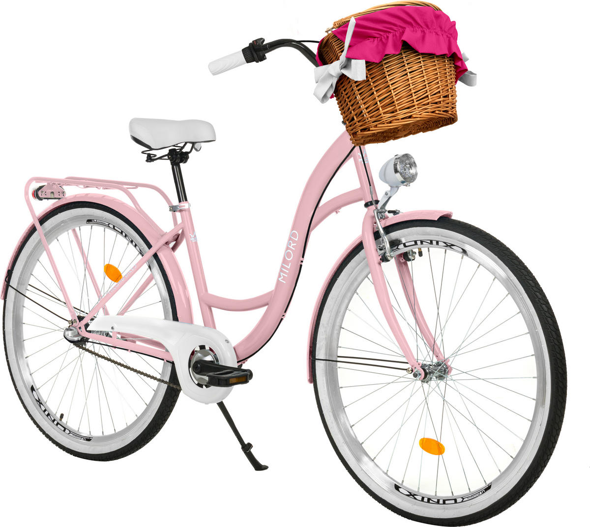 CITY-FAHRRAD Milord mit Weidenkorb, 28 Zoll, Rosa, 3-Gang - Pink, Metall (46cm) - Milordbikes