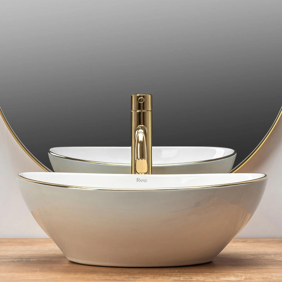 AUFSATZWASCHBECKEN Rea Sofia Gold Edge - Goldfarben, Keramik (34.5/15/41cm) - REA