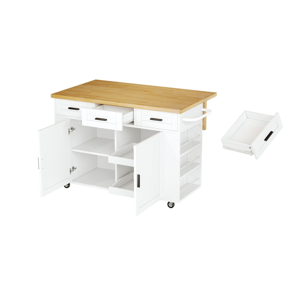 KÜCHENINSEL DE-41394 120/45-70/84 cm, klappbare Arbeitsplatte und Steckdosen Weiß - Weiß, Holzwerkstoff (120/84/70cm) - ComfortXL