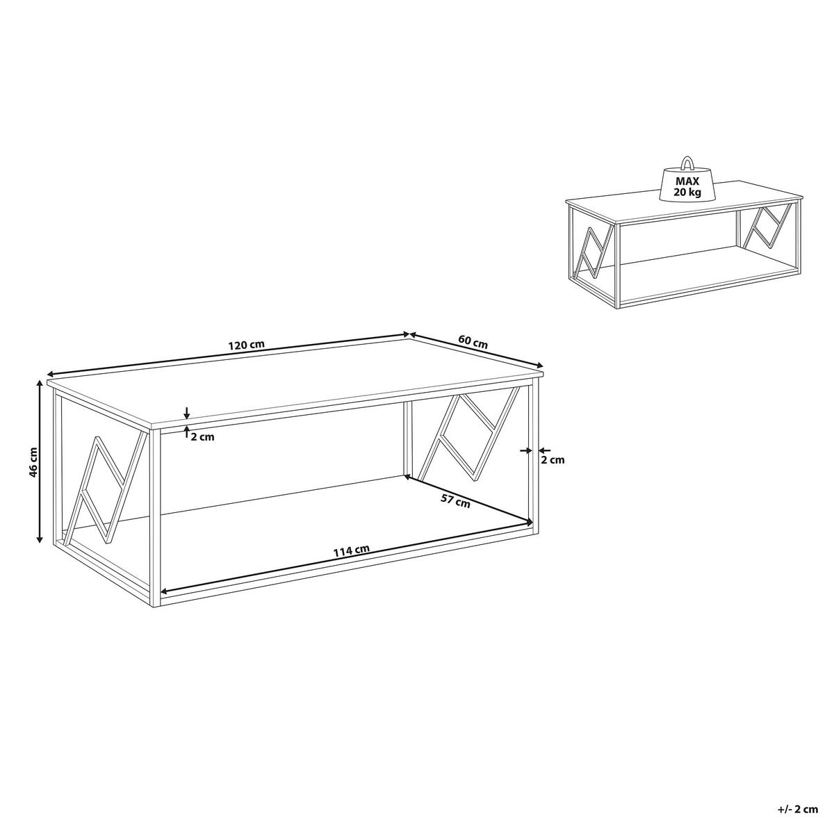 COUCHTISCH dunkler Holzfarbton rechteckig 60/120 cm Forres - Dunkelbraun/Schwarz, Holzwerkstoff (60/120/46cm) - Beliani