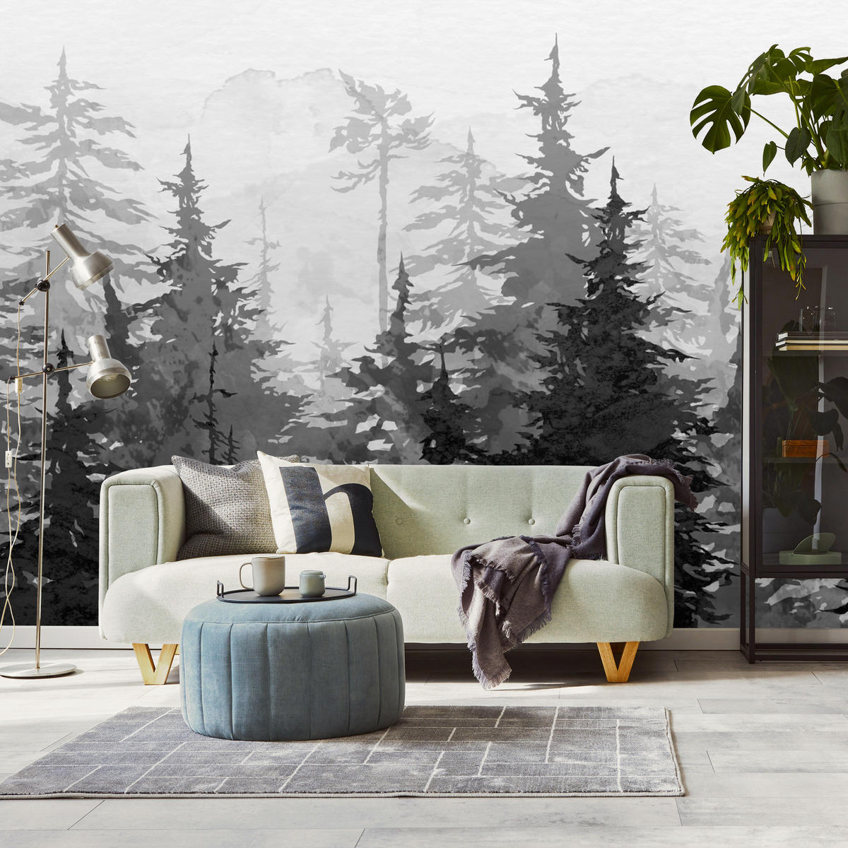 FOTOTAPETE Schwarz-Weiß WALD Bäume Natur 360x240cm - Schwarz/Weiß, Papier (360/240cm) - Muralo