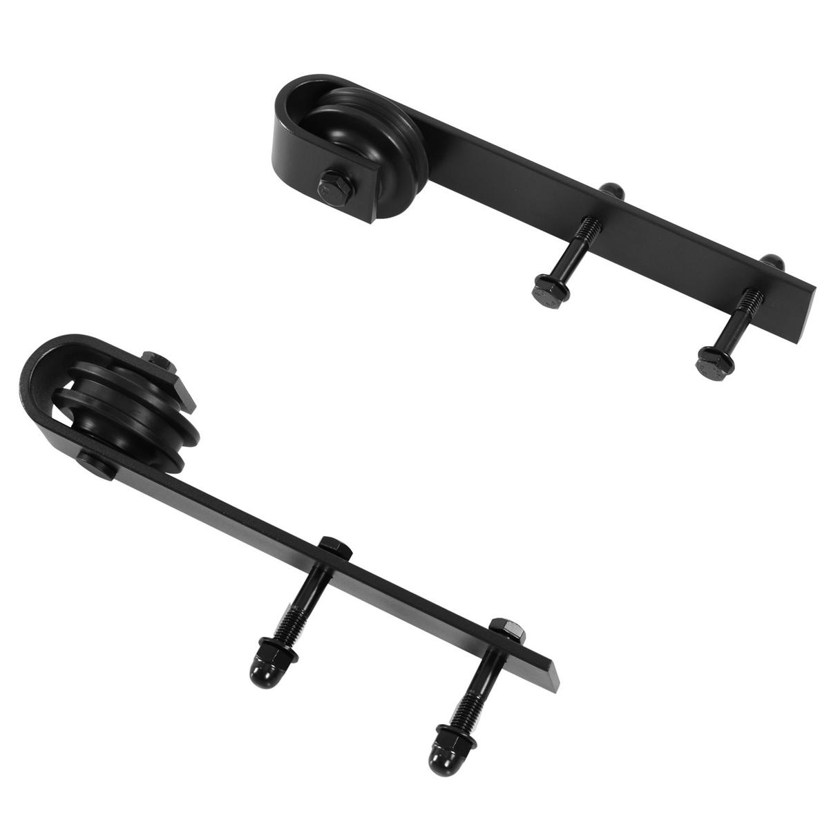 SCHIEBETÜREN-BESCHLAGSATZ 200cm Komplett-Set mit Schienen, Rollen, Schwarz - Schwarz, Metall (4/0.6/200cm) - HOMCOM