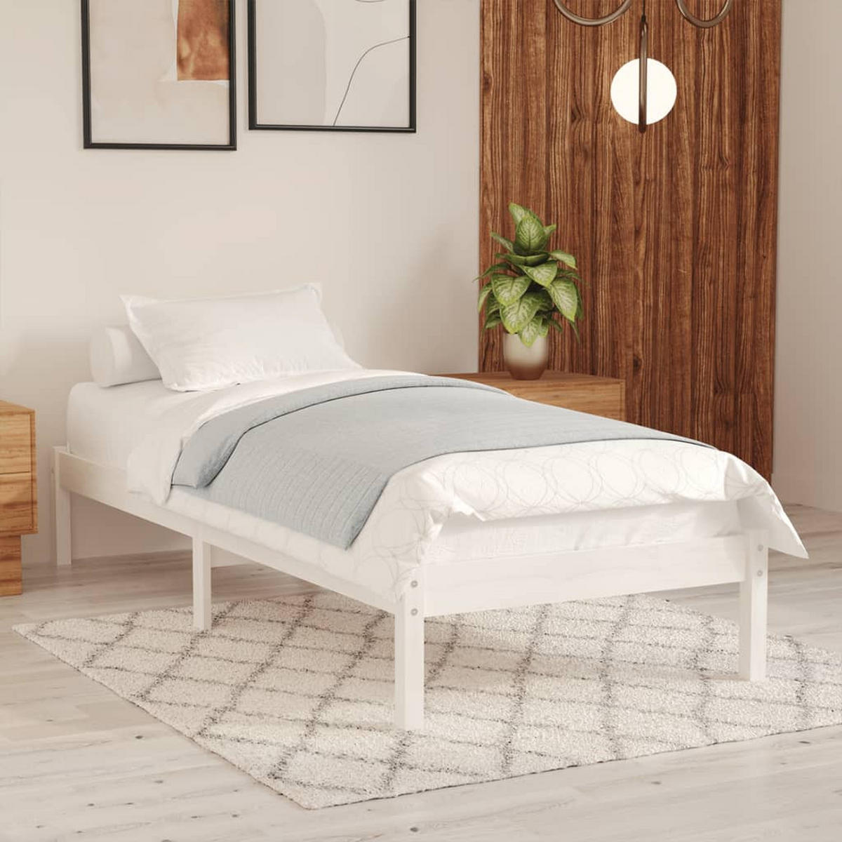 MASSIVHOLZBETT Weiss Kiefer 90/200 Cm - Weiß, Leder (90/200cm) - vidaXL
