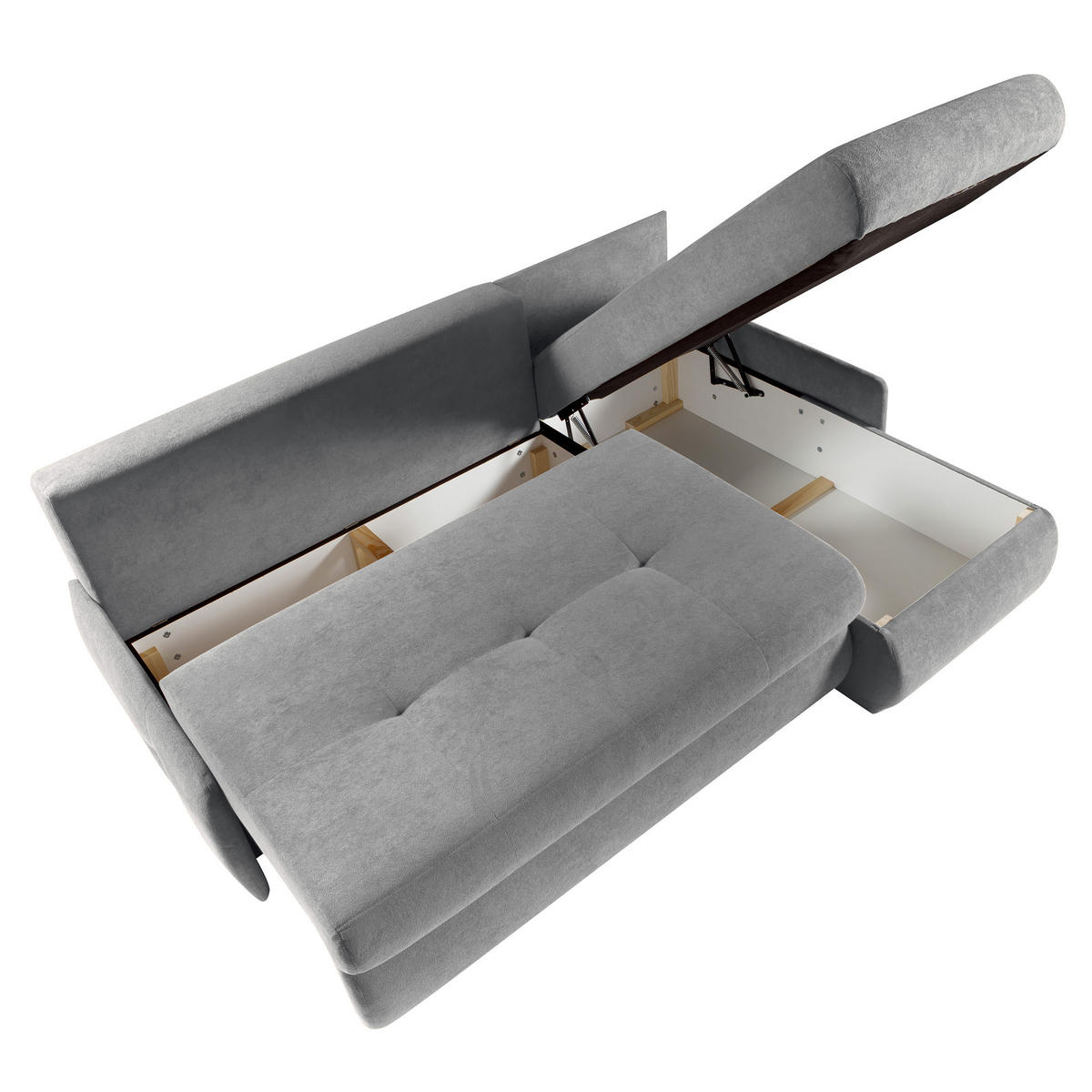 ECKSCHLAFSOFA Tino mit Schlaffunktion und Bettkasten, universeller Ottomane, Grau - Grau, Textil (216/155cm) - Beautysofa
