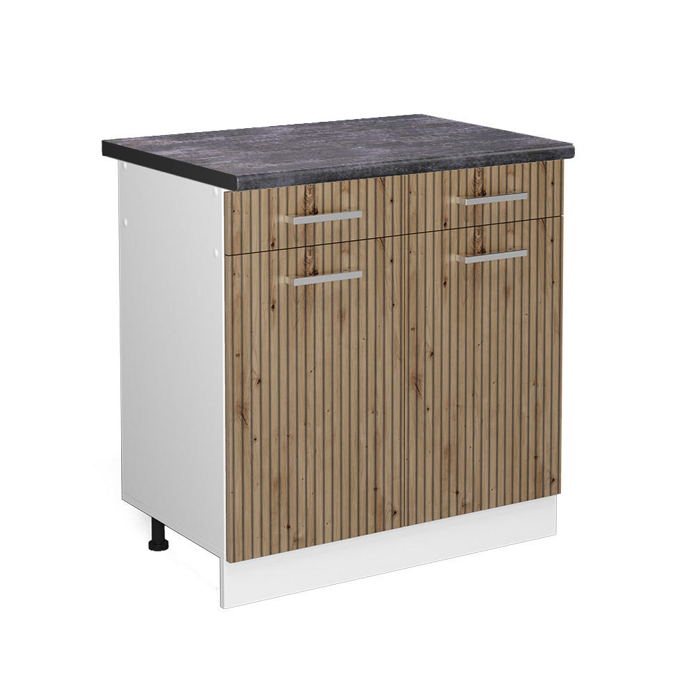KÜCHENUNTERSCHRANK R-Line Artisan-Eiche 80 cm, AP Anthrazit - Weiß/Eiche Artisan, Holzwerkstoff (80/81.6/60cm) - Vicco