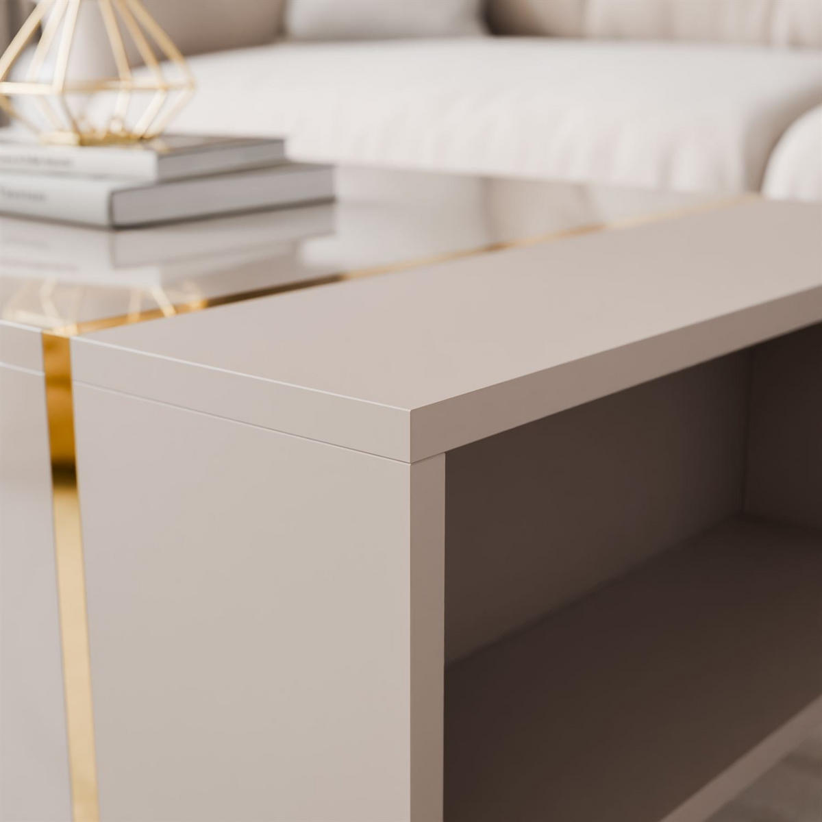 COUCHTISCH ONYX Kaschmir auf goldenen Beinen Hochglanz - Kaschmir, Holzwerkstoff (65/104/41.5cm) - Lookway