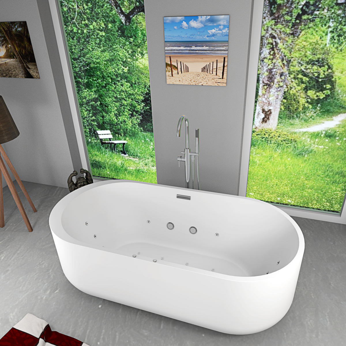 FREISTEHENDE Badewanne F26 170 Whirlpool Armatur AF02 - Weiß, Glas/Kunststoff (80/58/170cm) - AcquaVapore by Sandra Jentho