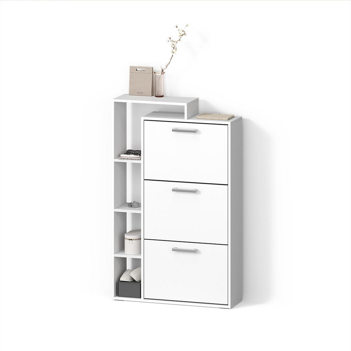 SCHUHKIPPER Ortello Weiß 80 x 128.3 cm mit 3 Fächern - Weiß, Holzwerkstoff (80/128.3/24.2cm) - Livinity®