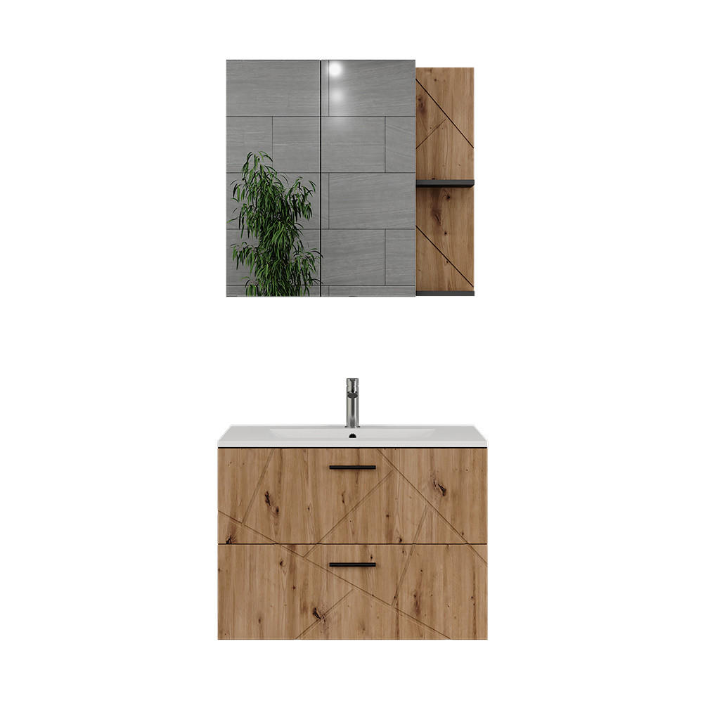 BADRUMSMÖBELSET Irma, antracit/Goldkraft ek, 3 delar Antracit, Honungsek 57/80/44.6 cm