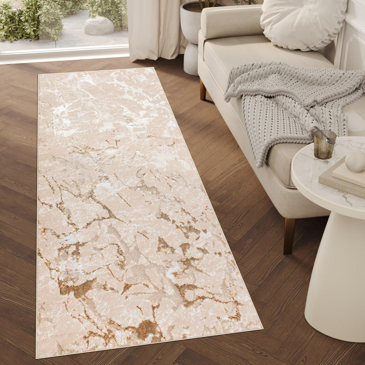 LÄUFER Crystal Beige Marmor Optik 70/700 cm - Beige, Textil (70/700cm) - Tapiso