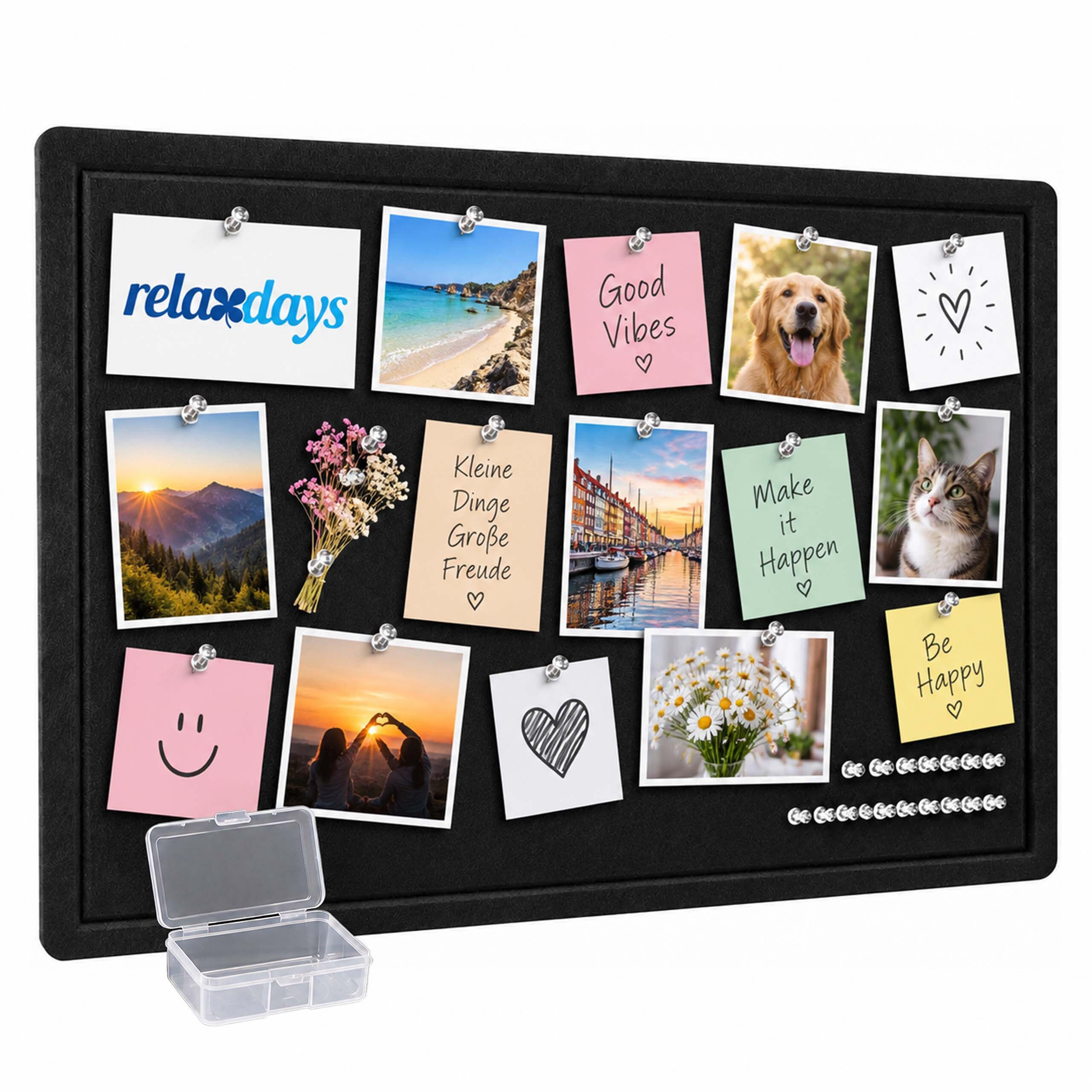 PINNWAND Schwarz Filz faltbar 84x59 cm - Schwarz, Textil (59/84/1cm) - Relaxdays