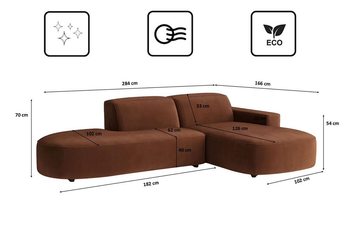 ECKSOFA Cursal Atelier, Stoff Salvador, Dunkelbraun, Rechts - Dunkelbraun, Holz (284/166cm) - Kaiser Möbel