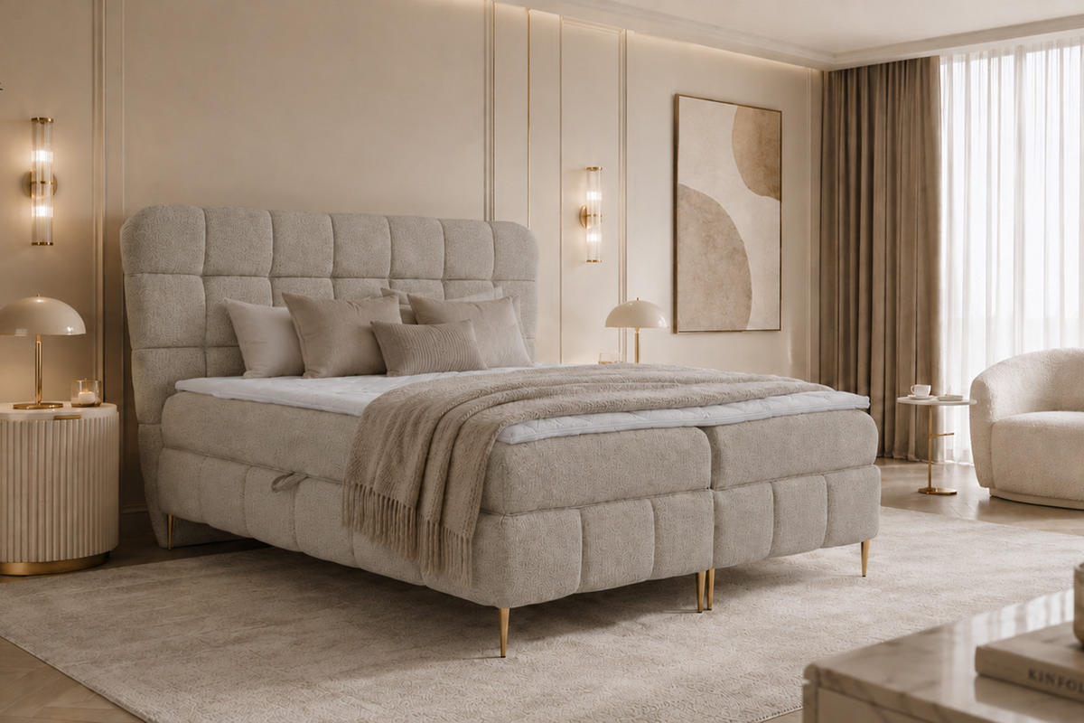 BOXBETT Mit Zwei Bettkasten, Stoff Corbett, Beige, 180x200 cm, LOLLY - Beige, Holz (180/200cm) - Kaiser Möbel