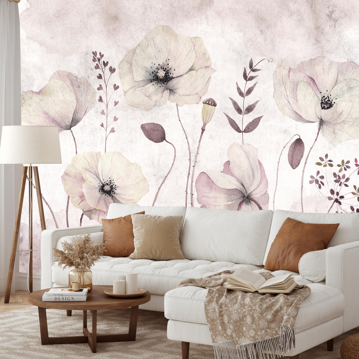 FOTOTAPETE für Schlafzimmer Zarte Mohnblumen Wiese Blumen 500x350 - Violett, Papier (500/350cm) - Muralo