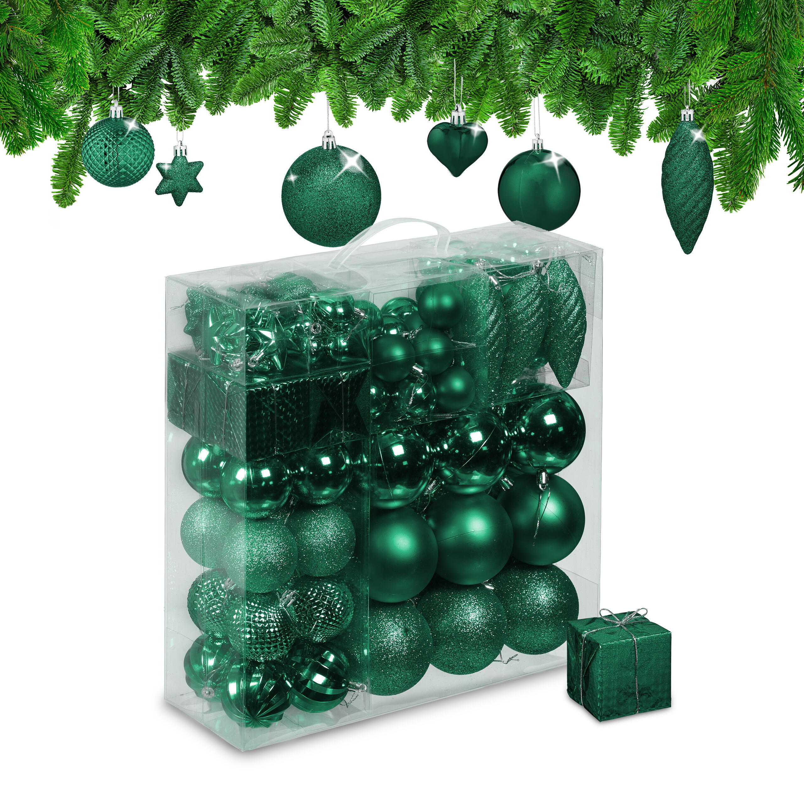 110-TLG.WEIHNACHTSKUGELN-SET - Dunkelgrün, Kunststoff (8/9/8cm) - Relaxdays