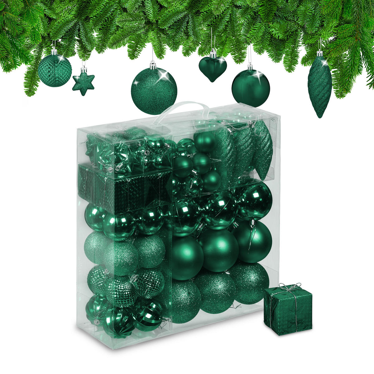 110-TLG.WEIHNACHTSKUGELN-SET - Dunkelgrün, Kunststoff (8/9/8cm) - Relaxdays
