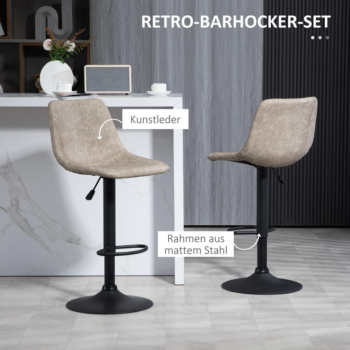 BARHOCKER 2er-Set, Fußstütze, Beige - Beige, Leder (42/111.5/47.5cm) - HOMCOM