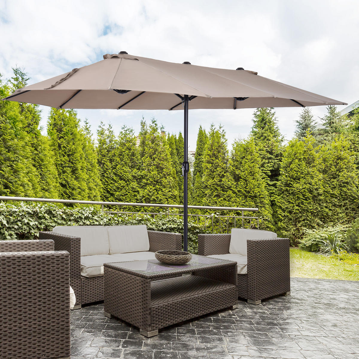 SONNENSCHIRM, Gartenschirm, Marktschirm, Doppelsonnenschirm, Terrassenschirm, Hellkaffee, Oval - Beige, Metall (270/460cm) - Outsunny