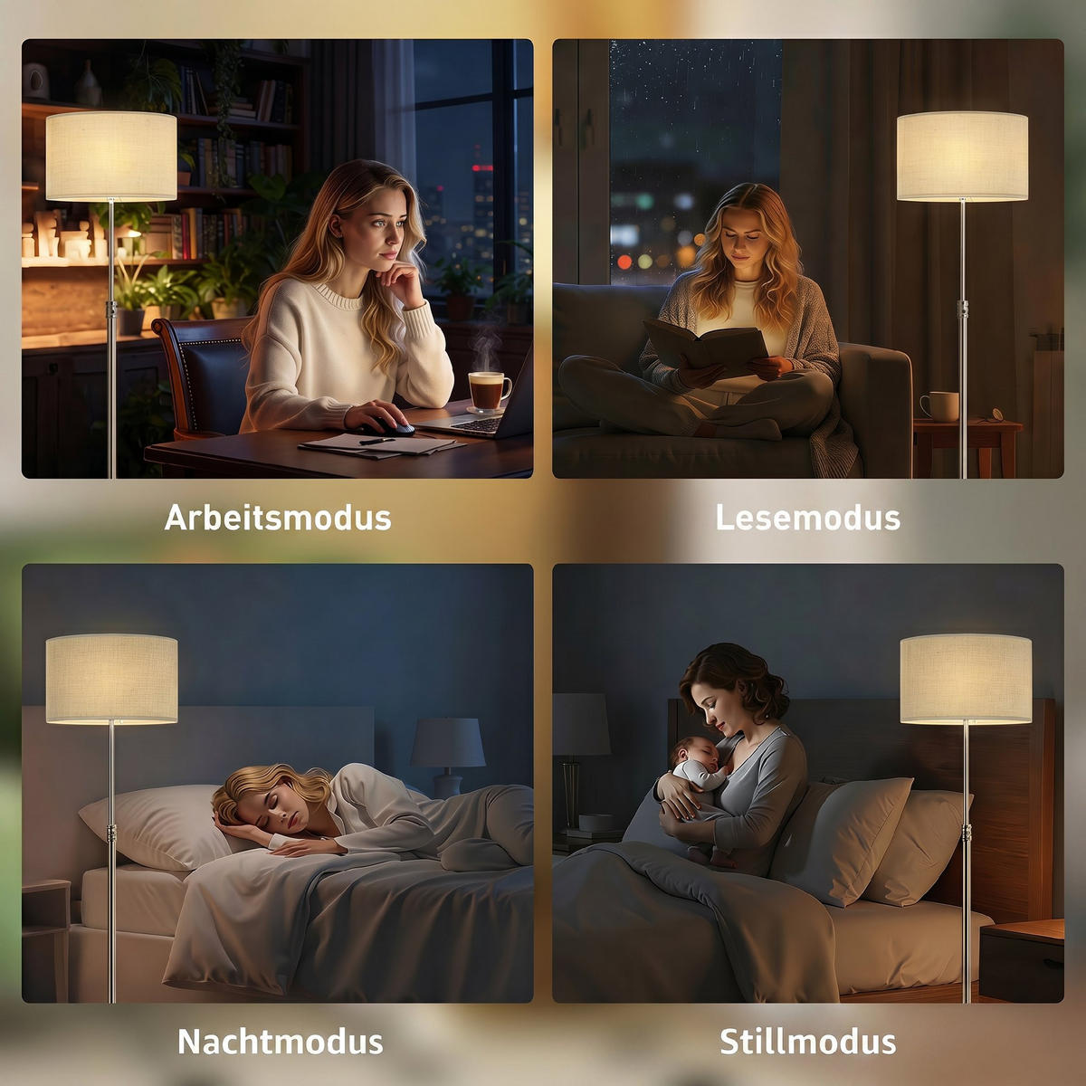 STEHLEUCHTE Stahl, Leinenstoff Beige - Beige, Metall (40/40/168cm) - HOMCOM
