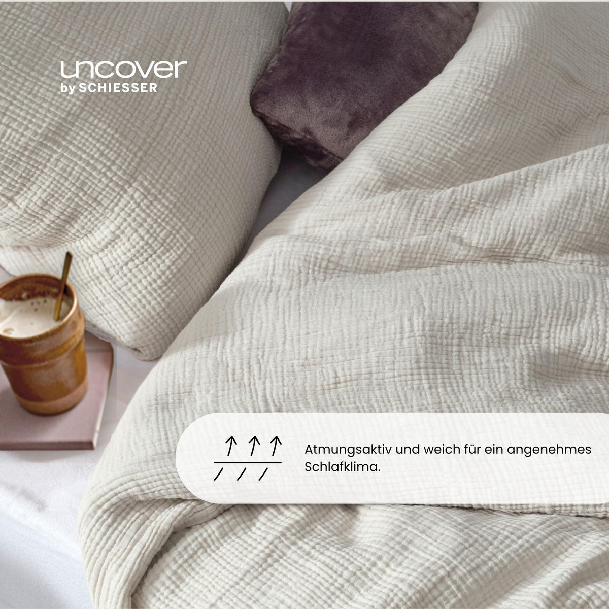 BETTWÄSCHESET Lennox - Musselin - 2-teilig - 135x200cm - Helltaupe - Taupe, Textil (135/200cm) - Uncover by Schiesser