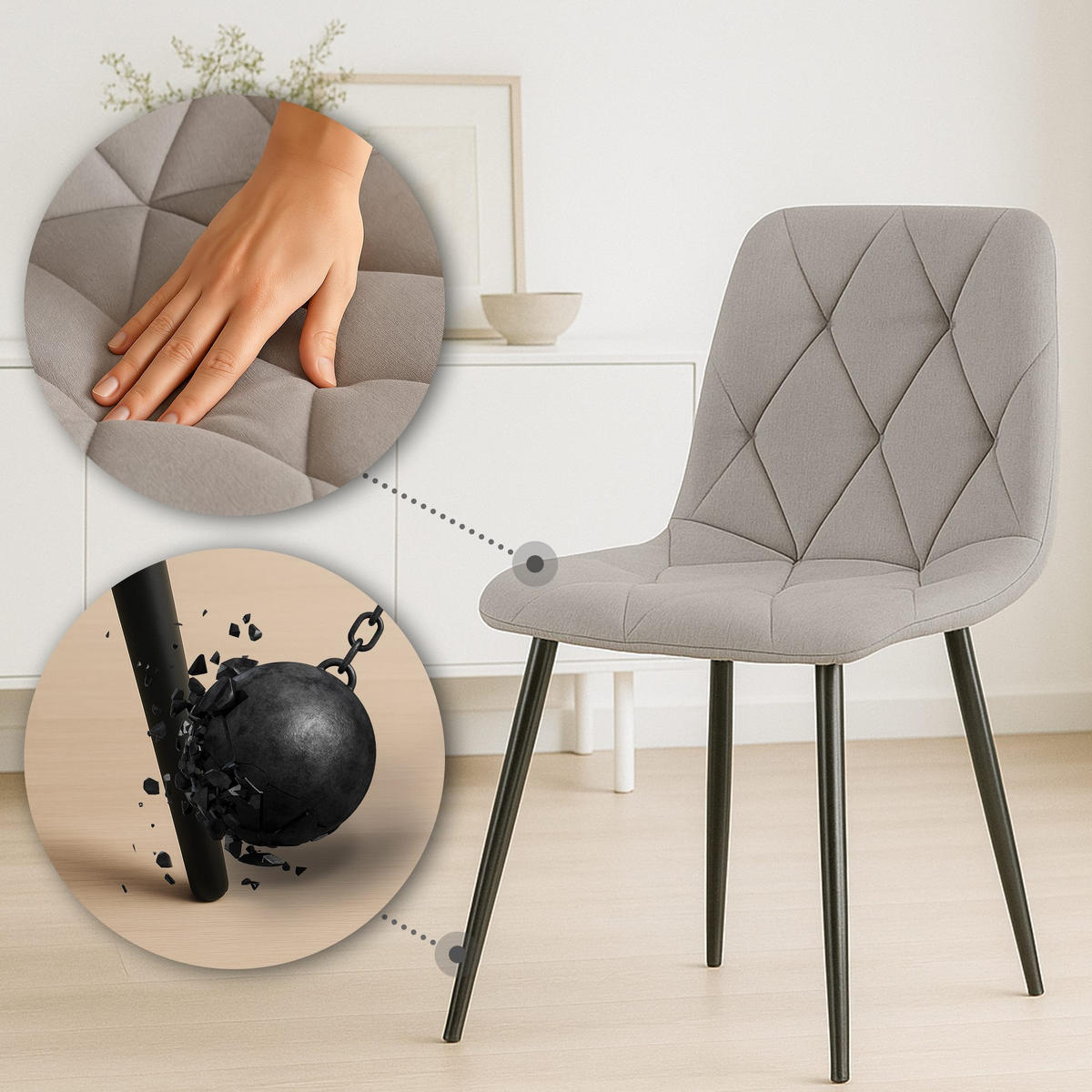 ESSZIMMERSTUHL Stoff Hellgrau - Hellgrau/Schwarz, Textil/Metall (45/85/55cm) - CLP